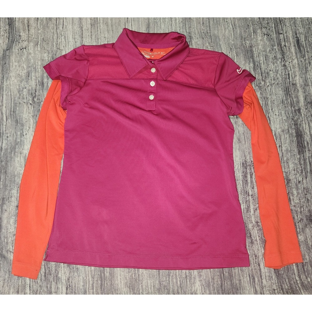 Nike Golf‎ Dri-FIT Polo Shirt Girls Large Pink Orange Athletic Top